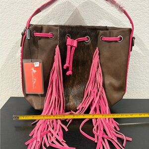 Montana West Brown and Pink Fringe Shoulder Bag